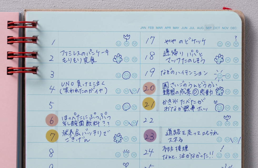 1日1行、子どもの機嫌や体調を記録